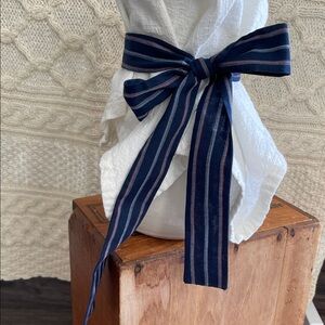 Vintage 1970’s Scarf Neck Tie Bow Belt Hair Blue Pinstripe Women's Skinny 50"